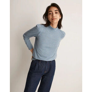 Madewell Jacquard Puff-Sleeve Mockneck Top in tranquil lake blue